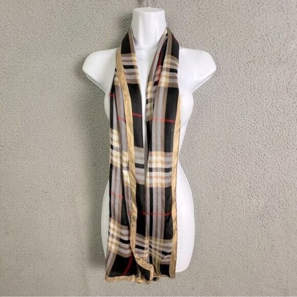 MENS CHECKERED SCARF BLACK AND TAN - Picture 1 of 6